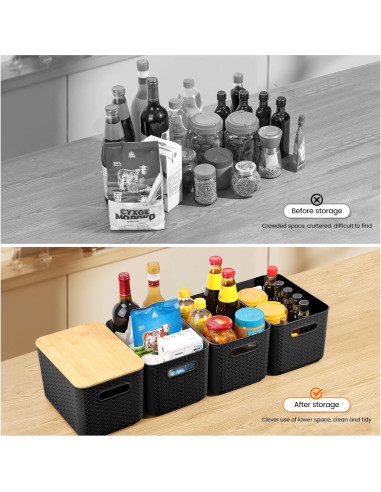 Cajas de Almacenamiento Apilables Ohmlove 4 Piezas 10.2L Negro