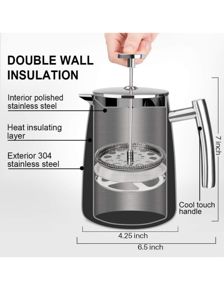 Cafetera de Émbolo Secura 0.5L Acero Inoxidable Aislada