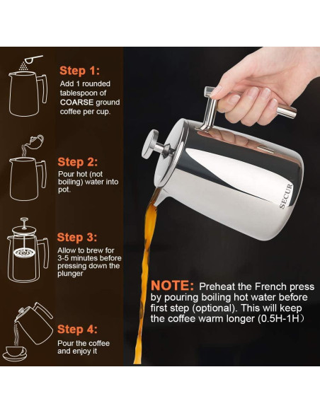 Cafetera de Émbolo Secura 0.5L Acero Inoxidable Aislada