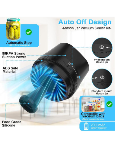 Kit Sellador al Vacío Eléctrico Tomkouni 4 en 1 Negro