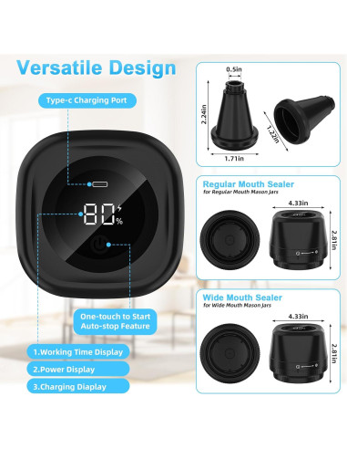 Kit Sellador al Vacío Eléctrico Tomkouni 4 en 1 Negro