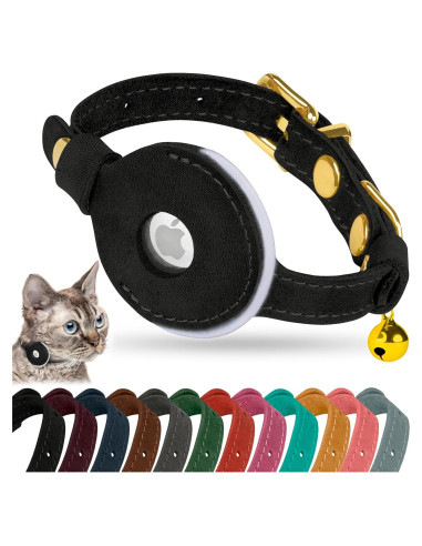 Collar Reflectante de Cuero para Gatos OOPSDOGGY Negro