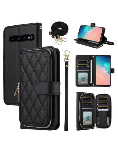 Funda billetera Furiet para Samsung Galaxy S10, negra, 9 ranuras
