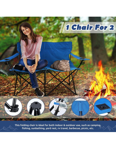 Silla de Camping Plegable HaSteeL Doble Azul 2 Personas