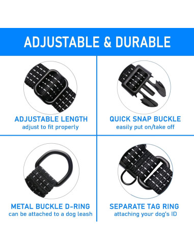 Collar Martingale LUCKYDC Ajustable Reflectante para Perros M Negro