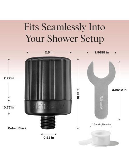 Filtro de Ducha Kitsch Negro - Ablandador de Agua Dura 396g