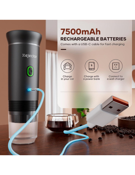 Máquina de Café Espresso Portátil Kejector Gris 7500mAh