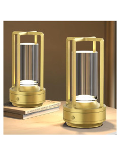 Juego de 2 Lámparas de Mesa Inalámbricas Recargables LED Oro