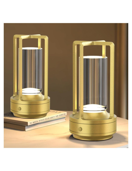 Juego de 2 Lámparas de Mesa Inalámbricas Recargables LED Oro