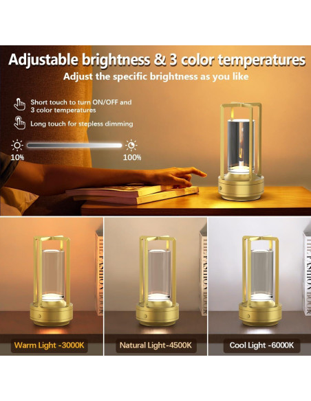 Juego de 2 Lámparas de Mesa Inalámbricas Recargables LED Oro