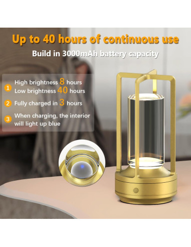 Juego de 2 Lámparas de Mesa Inalámbricas Recargables LED Oro