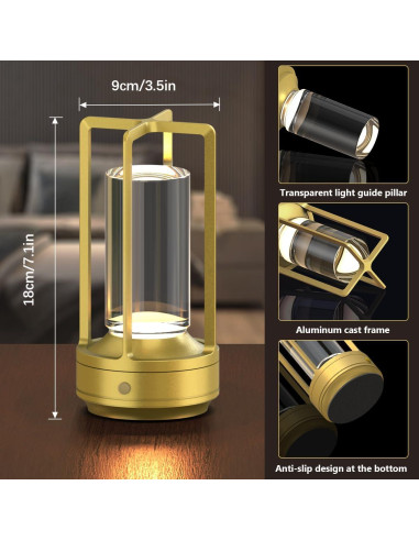 Juego de 2 Lámparas de Mesa Inalámbricas Recargables LED Oro