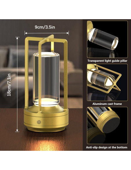Juego de 2 Lámparas de Mesa Inalámbricas Recargables LED Oro
