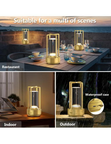 Juego de 2 Lámparas de Mesa Inalámbricas Recargables LED Oro