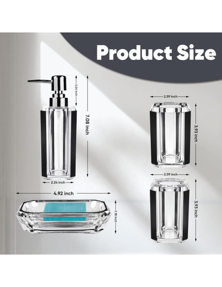 Juego de Accesorios de Baño Acrílico LGURT 4 Piezas Negro