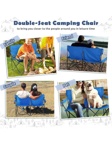 Silla de Camping Plegable HaSteeL Doble Azul 2 Personas