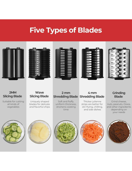 Rallador de Queso Eléctrico ATBKIT 250W 5 Cuchillas Inoxidable