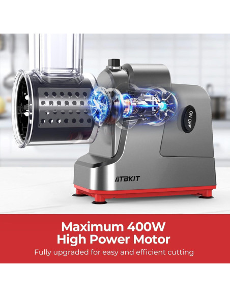Rallador de Queso Eléctrico ATBKIT 250W 5 Cuchillas Inoxidable