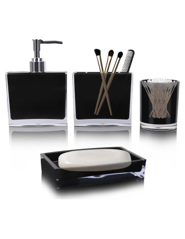 Juego de Accesorios de Baño Acrílico Premium 4 Piezas Negro