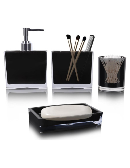 Juego de Accesorios de Baño Acrílico Premium 4 Piezas Negro