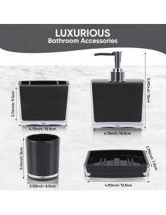 Juego de Accesorios de Baño Acrílico Premium 4 Piezas Negro 2