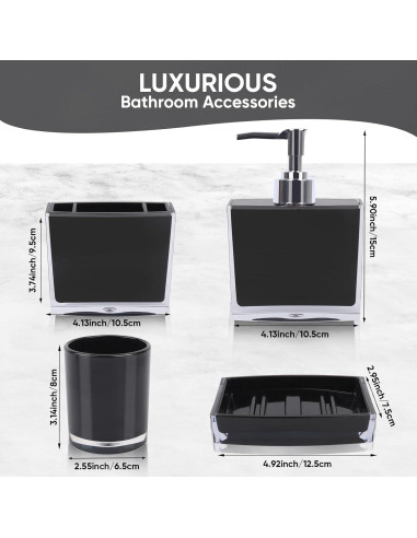 Juego de Accesorios de Baño Acrílico Premium 4 Piezas Negro