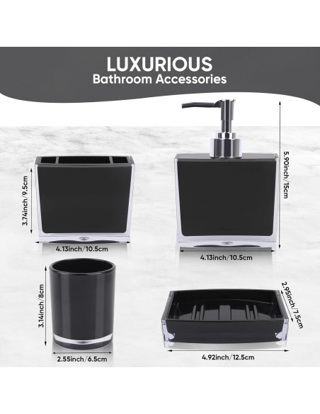 Juego de Accesorios de Baño Acrílico Premium 4 Piezas Negro