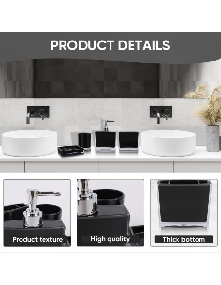 Juego de Accesorios de Baño Acrílico Premium 4 Piezas Negro