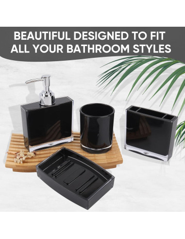 Juego de Accesorios de Baño Acrílico Premium 4 Piezas Negro