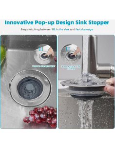 Filtro de Drenaje de Fregadero Hibbent Acero Inoxidable 3 en 1 2