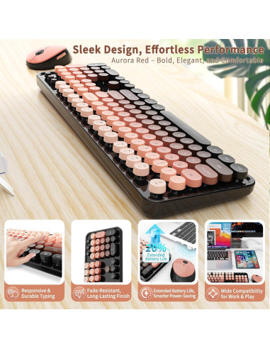 Combo Teclado y Ratón Inalámbrico Nowlike Rojo Aurora Ergonomía