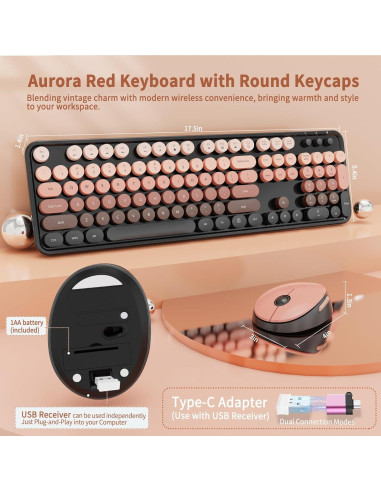 Combo Teclado y Ratón Inalámbrico Nowlike Rojo Aurora Ergonomía