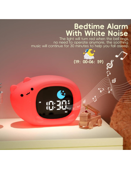 Reloj Despertador Vivilumens Gato con Luz Nocturna y Sonidos