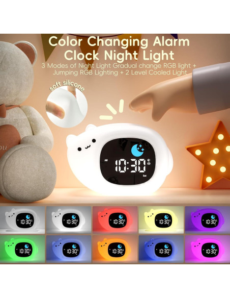 Reloj Despertador Vivilumens Gato con Luz Nocturna y Sonidos