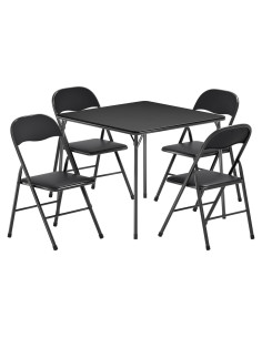 Mesa de Cartas Plegable VECELO con 4 Sillas Acolchadas Negra