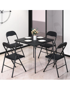 Mesa de Cartas Plegable VECELO con 4 Sillas Acolchadas Negra 2