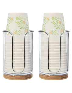 Dispensador de Vasos de Baño Grande Us Beipin - 2 Piezas, Plástico y Bambú, Transparente