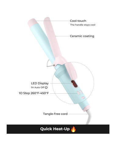 Plancha de Rizar AIDENLAB 7.3" Cerámica 10 Modos Temperatura