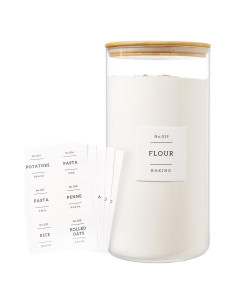 Tarro de Almacenamiento de Vidrio 4.54L con Tapa de Bambú y Etiquetas