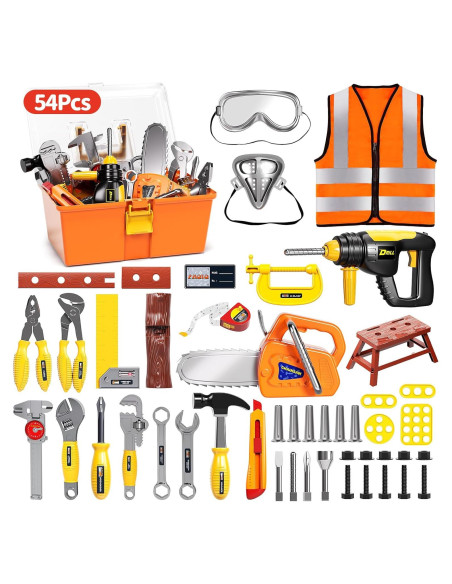 Deejoy Conjunto de Herramientas para Niños 54 Piezas Naranja