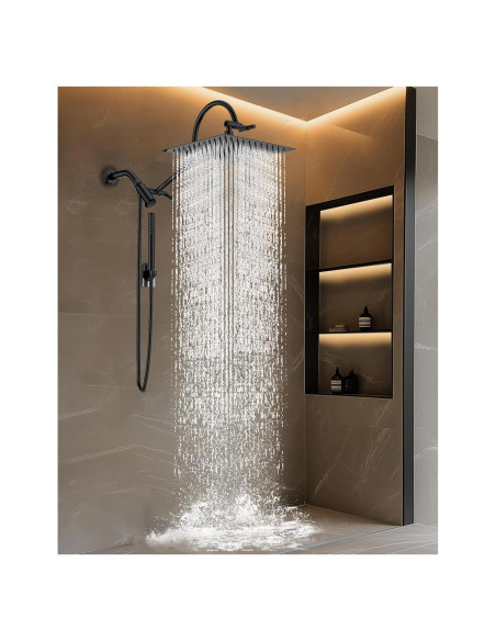 Combo Ducha Doble MakeFit Todo Metal 10" Lluvia y Mano Negro