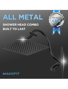 Combo Ducha Doble MakeFit Todo Metal 10" Lluvia y Mano Negro 2