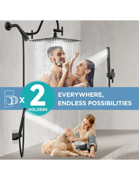 Combo Ducha Doble MakeFit Todo Metal 10" Lluvia y Mano Negro
