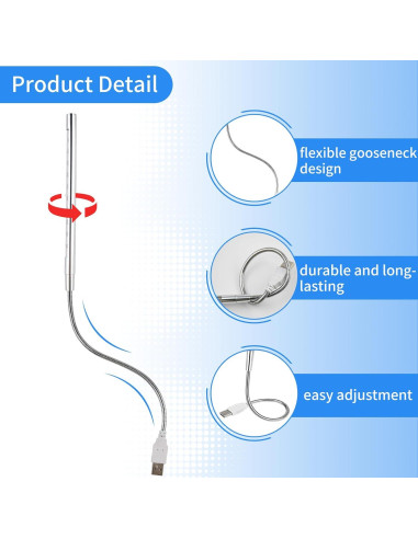 Luz de Teclado USB LED CZBRO Cuello de Ganso Plata 10 LEDs