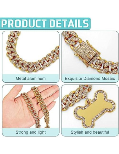 Collar de Cadena para Perros Hillban con Etiqueta Dorada 203x12mm