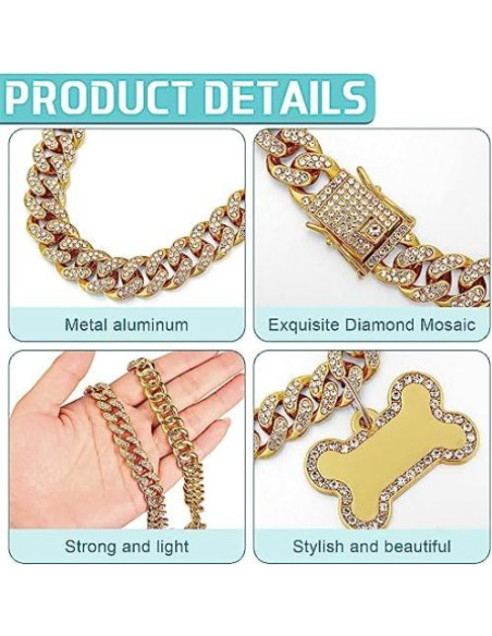 Collar de Cadena para Perros Hillban con Etiqueta Dorada 203x12mm