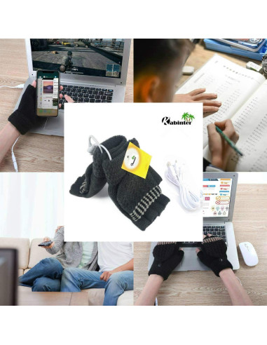 Guantes Calentados USB Kbinter para Invierno - Mitad de Dedo