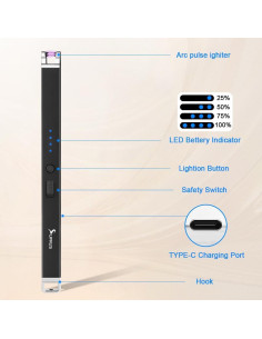 Encendedor Eléctrico Recargable SUPRUS a Prueba de Viento Negro 2