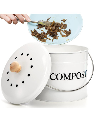 Contenedor de Compost AVLA Blanco 3.79L con Filtro y Tapa