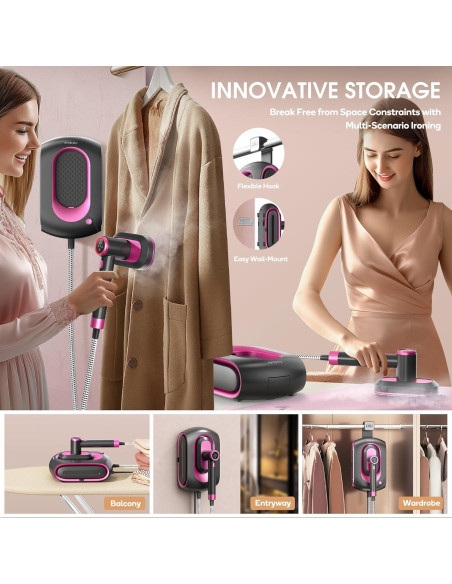 Estación de Vapor Newbealer Pro 1550W 2 en 1 Rosa Ceniza